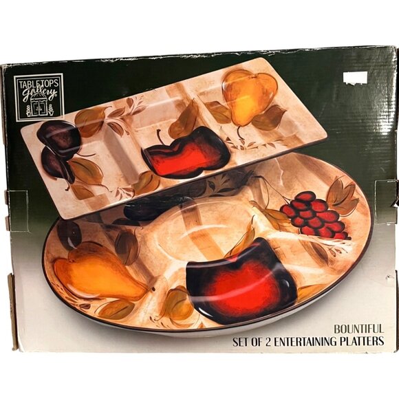 Tabletops Gallery Bountiful Entertaining Platters NEW Set Of 2 Rectangular, Oval - Picture 2 of 5